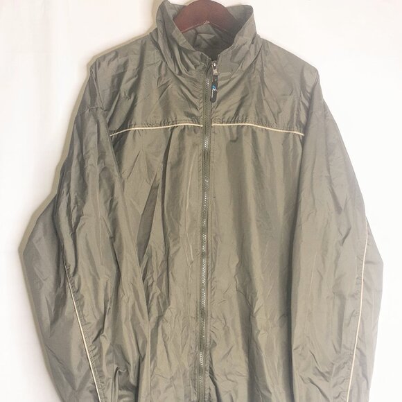 I5 Vintage Large Green Mens Windbreaker Jacket Zip Up Mock Neck Drawstring - Picture 1 of 8